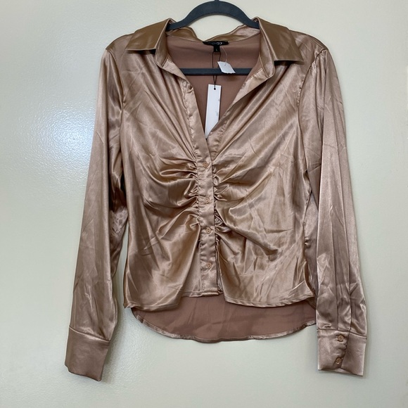 Papermoon Tops - PAPERMOON beige satin button up blouse